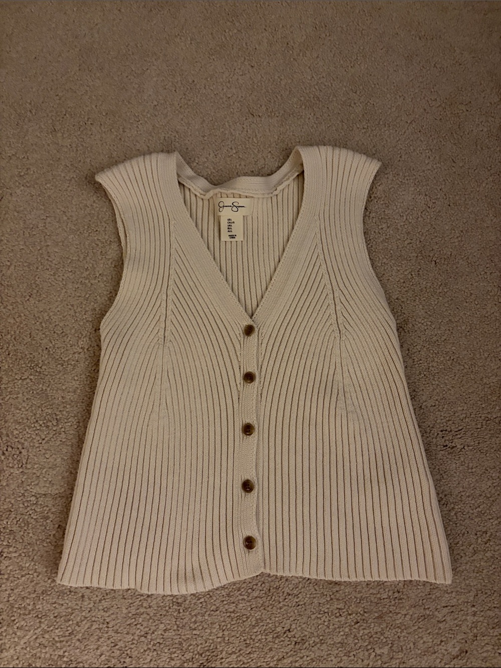 Jessica Simpson Cream Ribbed Button-Front Knit Tank
